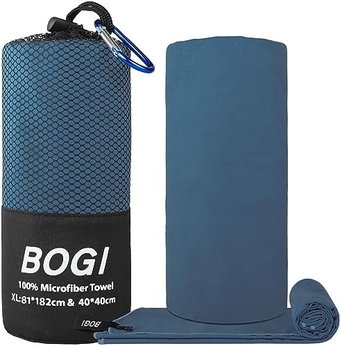 BOGI Microfiber Travel Sports Towel-Quick Dry Towel, Soft Lightweight Microfiber Camping Towel Absorbent Compact Travel Towel for Camping Gym Yoga Swimming Backpacking (XL:72''x32''+16''x16''-Nblue)