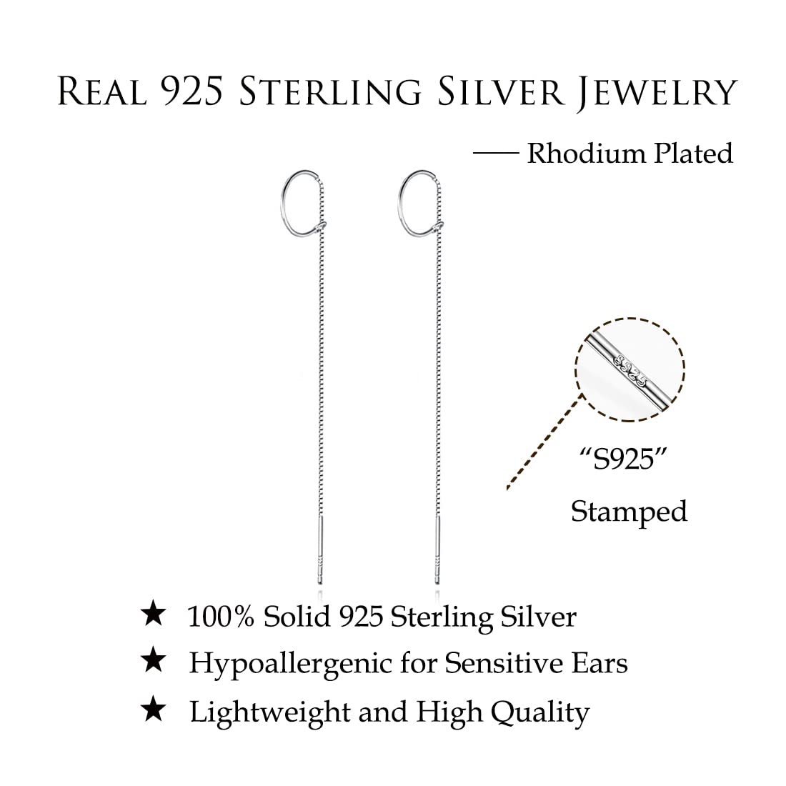 Reffeer Solid 925 Sterling Silver Chain Dangle Earrings Tassel for Women Teen Girls Long Dangle Earrings Minimalist Threader Earrings (A-Silver)