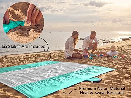 WEKAPO Beach Blanket Sandproof Waterproof, Extra Large Beach Mat, Oversized & Compact Sand Free Mat Quick Drying, Lightweight & Durable with 6 Stakes & 4 Corner Pockets