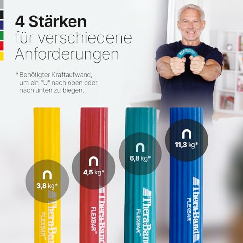 THERABAND FlexBar, Tennis Elbow Therapy Bar, Relieve Tendonitis Pain & Improve Grip Strength, Resistance Bar for Golfers Elbow & Tendinitis, Green, Medium, Intermediate