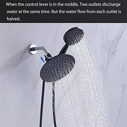G-Promise Solid Metal Shower Arm Diverter with Holder for Hand Held Showerhead and Fixed Spray Head, G 1/2 3-Way Bathroom Universal Diverter System Replacement Part (Matte Black)