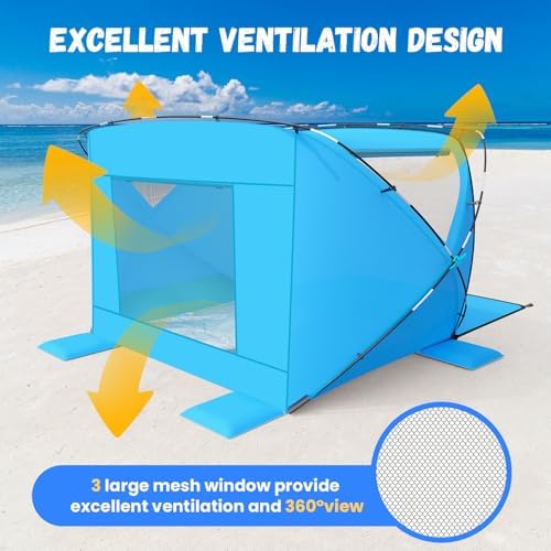 Beach Tent Sun Shelter,4-6 Person Beach Shade Tent, Easy Setup UPF 50+ UV Protection Portable Lightweight Beach Cabana Sun Shade Shelter