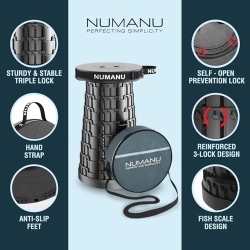 2025 Upgraded Collapsible Stool & 3IN1 Cushioned Carry Bag, Adjustable Height Folding Stool, Telescopic Camping Chair Retractable Seat or Footrest for Outdoors & Travel, Max 620lbs