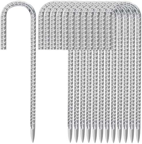 12 Inch Ground Stakes Heavy Duty J Hook 30-Pack Metal Spikes Galvanized Ground Hooks Anchors Rebar Ground Stakes for Fence Tent Gazbo Bounce House and Outdoor Decorations Inflatables