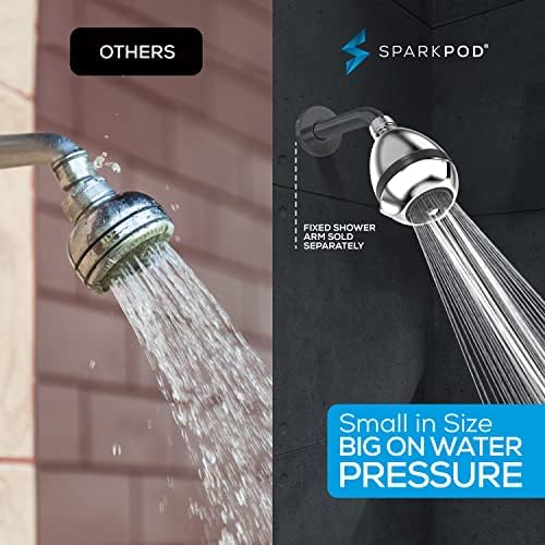 SparkPod 3-Inch Extreme High Pressure Shower Heads - Pressure Boosting with Rain, Massage & Pulsating Mode, Powerful Water-Saving Showerhead - 2.5 GPM Fixed Shower Head (Polished Chrome)