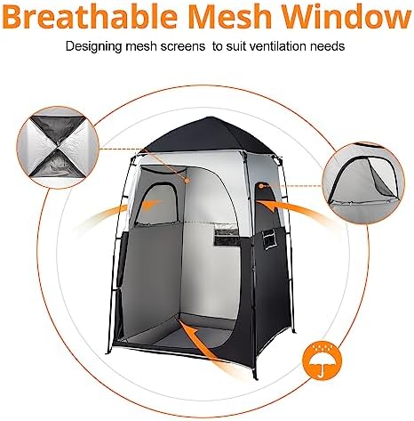 VINGLI 6.8FT Shower Tent, Large Instant Pop Up Shelter with Mesh Floor & Carrying Bag, Privacy Changing Room Tent for Toilet, Camping, Dressing, Lightweight & Sturdy, Easy Set Up