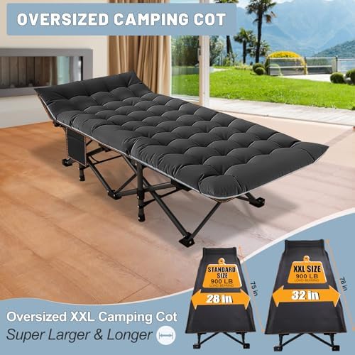 Slsy Oversized XXL Camping Cot for Adults with Mattress, Portable Sleeping Cots, Camp Bed with Carry Bag for Outdoor Travel, Beach, Hiking