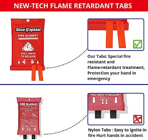 SecuCaptain Emergency Fire Blanket for Home and Kitchen - 4 Pack 40"x40" Flame Suppression Fiberglass Fire Blankets for House Camping Car Office Warehouse Survival Safety