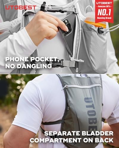 UTOBEST Running Vest, 5L Hydration Vest Lightweight, Breathable and Sweatproof Running Backpack, Adjustable Running Hydration Vest for Trail Running Marathon Race Jogging Cycling