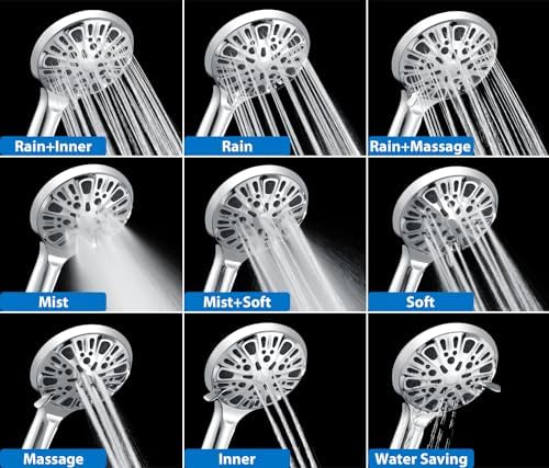 2-in-1 Shower Head with Handheld Combo: 2.5GPM Rainfall Shower Head & Handheld Shower Head Use Together or Alone, 9 Spray Settings Hand Held Shower Head with Hose, Shower Trim Systems