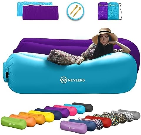 Nevlers 2 Pack Inflatable Loungers Air Sofa Couch | Perfect for Beach Chair Camping Chairs or Portable Hammock |Travel Bag Pouch, Pegs & 3 Pockets| Movie Seating & Camping Accessories Blow Up Lounger