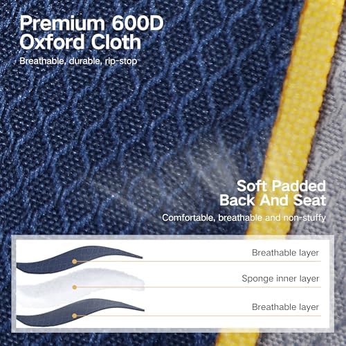 ALPHA CAMP Oversized Camping Folding Chair Heavy Duty with Cooler Bag Support 450 LBS Steel Frame Collapsible Padded Arm Quad Lumbar Back Chair Portable for Lawn Outdoor,Blue