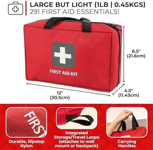 First Aid Kit – 291 Pieces of First Aid Supplies | Hospital Grade Medical Supplies for Emergency and Survival Situations | Ideal for Car, Trucks, Camping, Hiking, Travel, Office, Sports, Pets, Hunting, Home