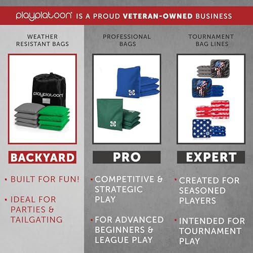 Play Platoon Cornhole Bags Weather Resistant- Set of 8 Regulation Bean Bags for Tossing- Official Professional Size & Weight Corn Hole Bags Two Color All Weather Cornhole Beans Bag Set with Tote Bag