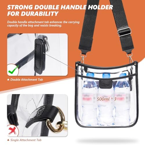 3 Pockets Large Clear Bag for Stadium Events with 2 Long Straps Purse for Women Crossbody Bag Concert Stadium Approved