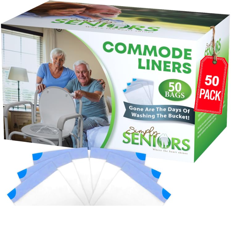 Commode Liners - 50 Strong Portable Toilet Bags - Easy to Use Bedside Commode Liners Disposable - Toilet Liners That Support Dignity of Seniors & Disabled - No More Buckets to Wash - NO Absorbent Pad