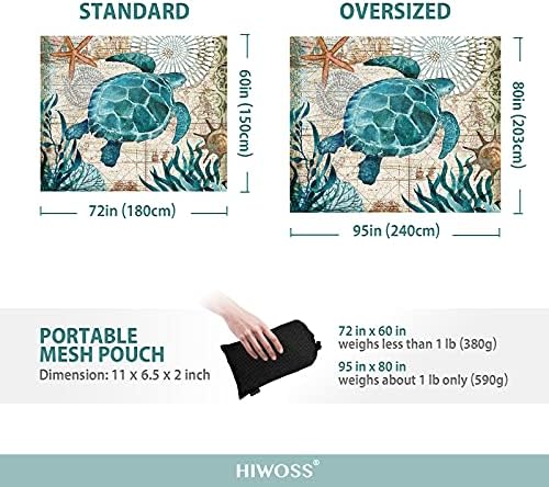 Beach Blanket Waterproof Sandproof Oversized 95”x 80”,Sand Free Beach Mat with Corner Pockets,Portable Mesh Bag for Beach Festival,Picnic,Travel and Outdoor Camping (Seaturtle)