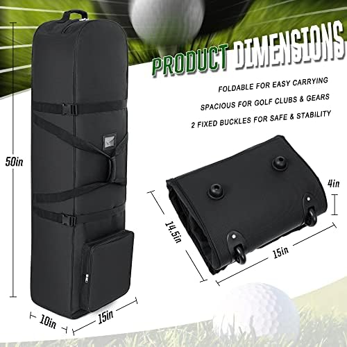 Golf Travel Bags for Airlines with Adjustable Support Rod and Detachable Shoulder Straps, Soft Foldable Golf Club Travel Covers, 900D Heavy Duty Oxford -Universal Size