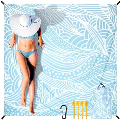 Beach Blanket Waterproof Sandproof Extra Large Beach Mat 79" X 83"/120"x108"for 1-8 Adults Quick Drying Durable Outdoor Picnic Mat for Beach Travel Camping Hiking