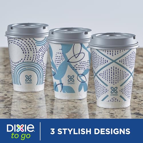 Dixie To Go Paper Coffee Cups With Lids, 12 oz, 66 ct, Disposable Insulated Paper Cups for On-The-Go Hot or Cold Beverages