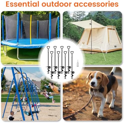 Ground Anchors Tent Stakes Trampoline Anchors Heavy Duty Screw in 8 Pack, Tent Stakes High Winds Heavy Duty for Camping Tent, Canopies, Carports, Sheds, Swing Sets,14in Ground Anchors