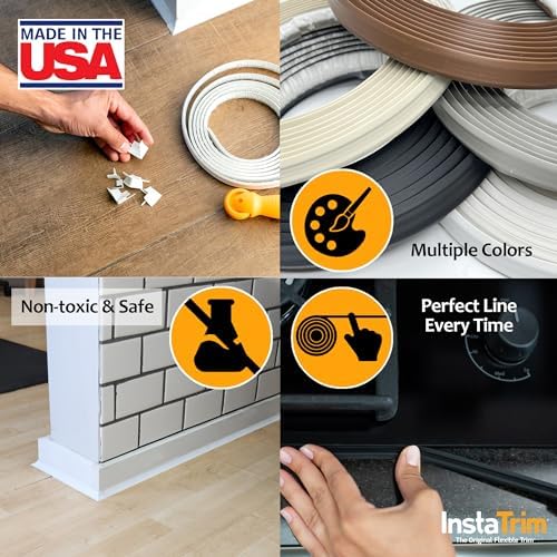 InstaTrim The Original Flexible Trim - 2-Pack of 10ft Ivory 1/2" Wide Caulk Tape - Adhesive Trim with Many Uses Including Caulking for Bathtubs, Sinks, Counters, Tile, Floors - Made in USA