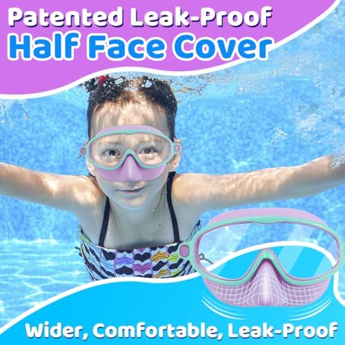 Vvinca Swim Goggles with Nose Cover, 2 Pack Wide View Diving Mask Anti-Fog UV No Leak Toddlers Swimming Goggles for Kids 3-15