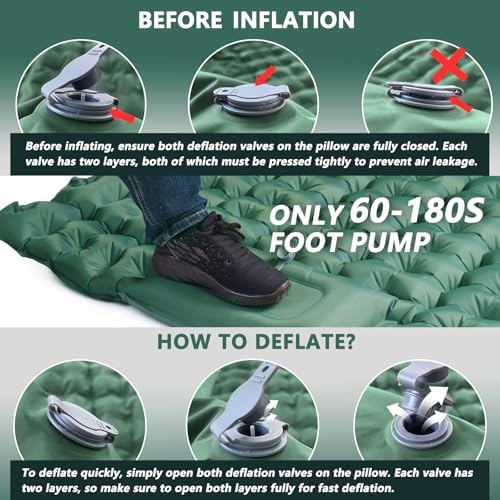 Double Sleeping Pad for Camping, Ultralight Camping Mattress with Pillow, Built-in Foot Pump, Thick Self-Inflatable 2-Person Portable Mat for Backpacking Hiking Car Traveling Beach Tent