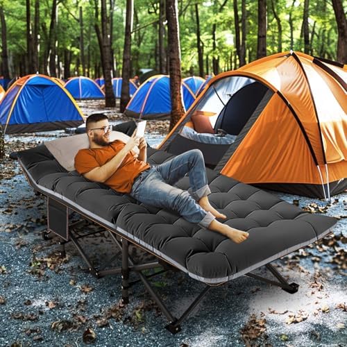 LILYPELLE Folding Camping Cot, Heavy Duty Sleeping Cots with Carry Bag, Double Layer Oxford Portable Travel Camp Cots for Home, Office Nap and Outdoor Beach