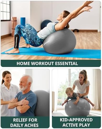 Trideer Yoga Ball - Exercise Ball for Workout pilates Stability - Anti-Burst and Slip Resistant for physical therapy, Birthing, Stretching & Core Workout, Office Ball Chair, Flexible Seating, Home Gym