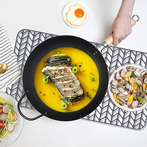 AWOKE Sink Protectors for Kitchen Sink, Kitchen Sink Protector Mat - 28.4"x15.2" Heat-Resistant Silicone Folding Non-Slip Mat for Stainless Steel Sink with Rear Drain (Grey)