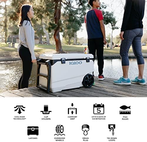 Igloo Marine Ultra 90 QT Cooler, Insulated Cooler Chest with Soft Ride Wheels, Leak-Proof Outdoor Hard Cooler, 5-Day Ice Retention, 137 Can Capacity