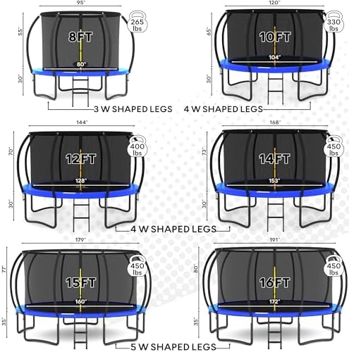 JUMPZYLLA Trampoline Outdoor 8FT 10FT 12FT 14FT 15FT 16FT with Enclosure and Ladder, ASTM Approved Recreational Trampoline for Kids and Adults, Anti-Rust Coated Frame