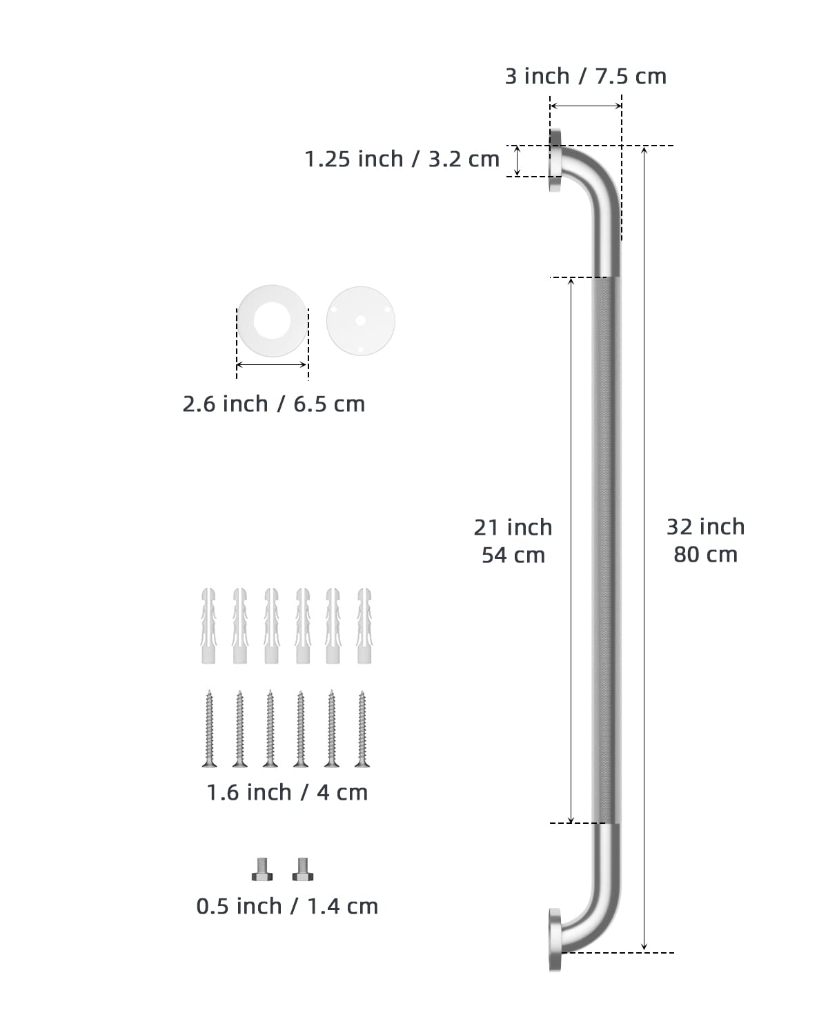 32 Inch Anti Slip Shower Grab Bar, Munzong Stainless Steel Bathroom Grab Bar, Satin Brushed Nickel Knurled Bathroom Balance Bar,Safety Hand Rail Support Handicap Elderly Senior Assist Bath Handle