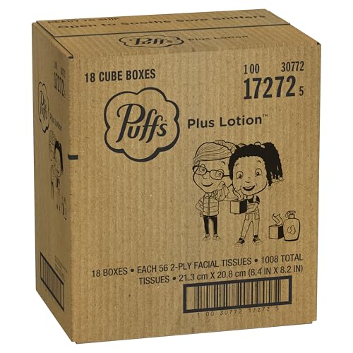 Puffs Plus Lotion Facial Tissue, 18 Cubes, 56 Tissues Per Box