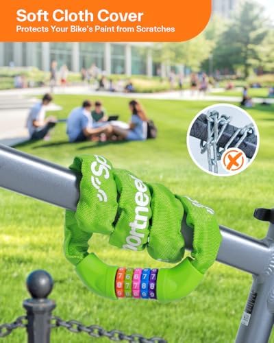 Sportneer Bike Lock: 5 Digit Combination High Security Anti Theft Bike Chain Lock - 3.2/3.6/4ft Heavy Duty Keyless Bicycle Lock for Bike, Motorcycle, Scooter, Door & Gate - 4/6mm Thick, Easy to Use