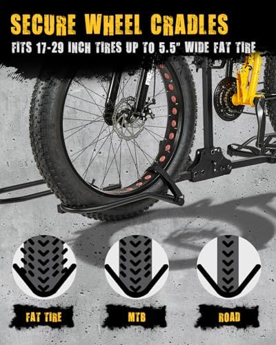 2 Bike Racks for Tow Hitch 180 lbs Capacity for Bikes, Electric eBikes, Fat Tire, Road Bikes and MTB, Tilting Folding E-Bike Rack for Car SUV Pickup Truck RV Camper - 2 inch Receiver