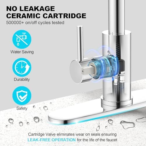 Single Hole Kitchen Faucets with Pull Down Sprayer in Chrome, Single Handle, High Flow Water, Pull Out Tap, Stainless Steel Sink Faucet, Suitable for Farmhouse Camper Laundry Rv Bar