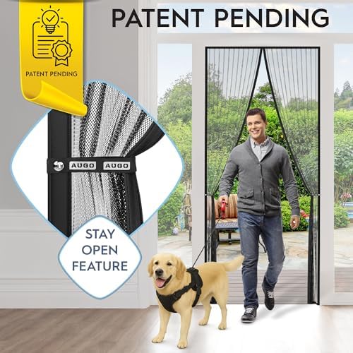 AUGO Magnetic Screen Door - Self Sealing, Heavy Duty, Hands Free Mesh Partition Keeps Bugs Out - Pet and Kid Friendly - Patent Pending Keep Open Feature - 38 Inch x 97 Inch