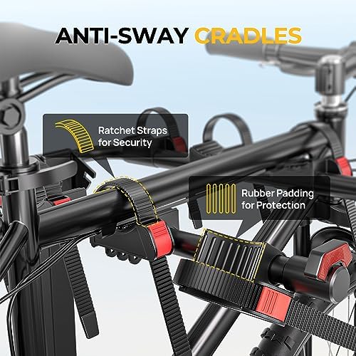 BougeRV Upgrade 2.0 Hitch Bike Rack with Dual Lock for SUV Truck, 165LB Capacity 2/3/4 Bikes Hitch Bike Carrier Rack with 2'' Hitch Receiver, Easy Assembly, Tilting & Foldable Bike Rack Hitch