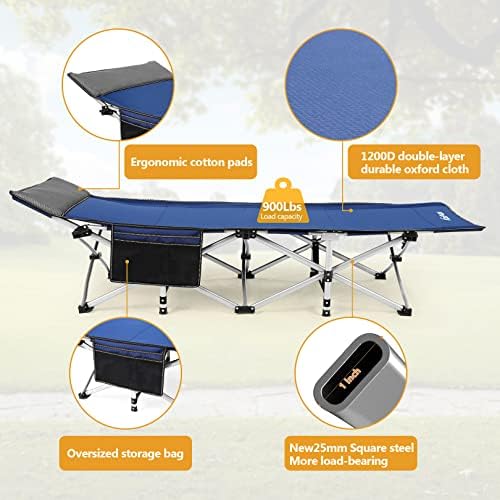 Homdox Camping cot Folding Outdoor Camping Travel Cot and Cot Pad - Quality Lightweight Portable Heavy Duty Adult Travel Cot Double Layer Oxford Portable Travel Camp Cots for Camp/Office/Home