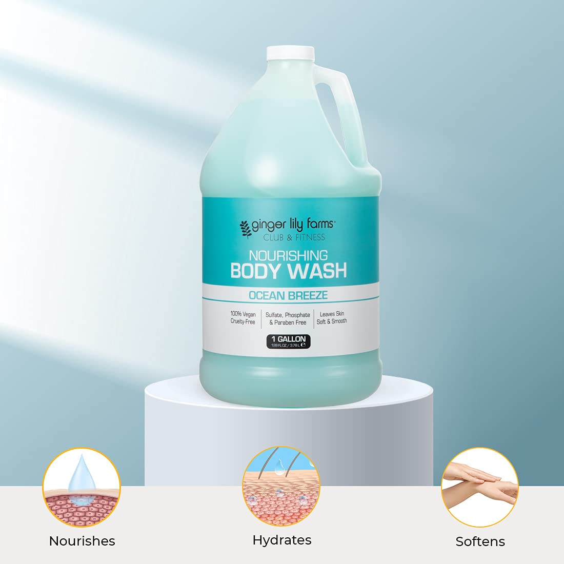Ginger Lily Farms Club & Fitness Nourishing Body Wash, 100% Vegan & Cruelty-Free, Ocean Breeze Scent, 1 Gallon Refill (Pack of 4)