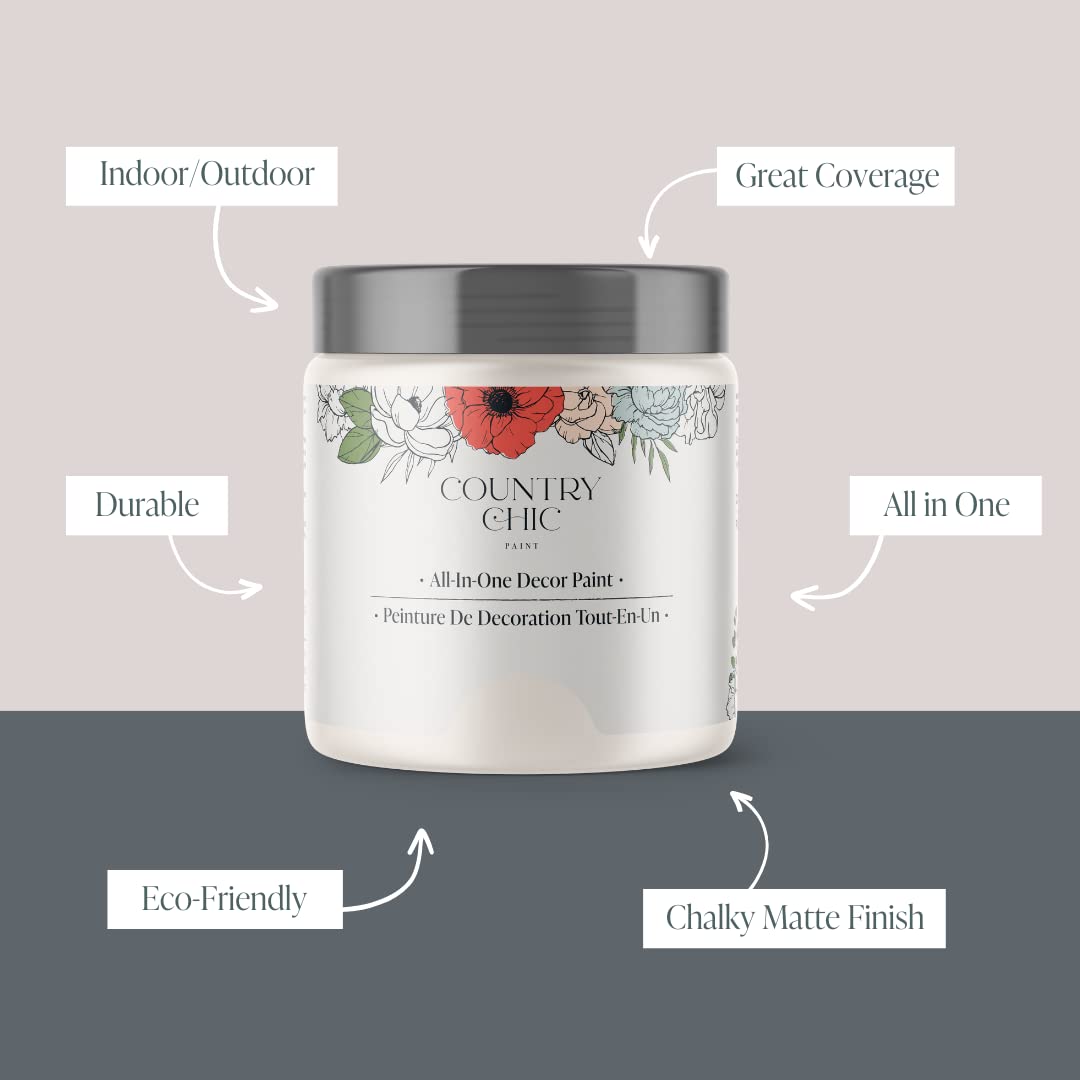 Country Chic All-in-One Chalk Paint for Furniture, Cabinets, Home Decor, Eco-Friendly, Matte Finish, Built-In Primer & Top Coat for Wood, Metal - Crinoline (Off White) - Quart 32 oz (950 ml)