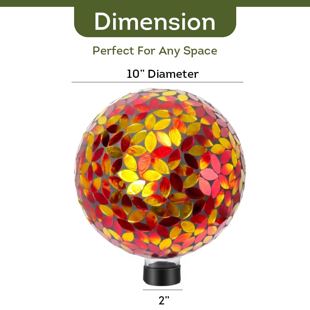 Lily's Home Colorful Mosaic Glass Gazing Ball, Designed with a Stunning Holographic Petal Mosaic Pattern to Bring Color and Reflection to Any Home and Garden, Red and Gold (10" Diameter)