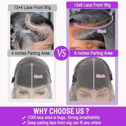 30 Inch Deep Wave Lace Front Wigs Human Hair 200% Density 13x6 HD Transparent Lace Front Wigs Pre Plucked Deep Curly Human Hair Wigs for Women Deep Wave Frontal Wig with Baby Hair Natural Color