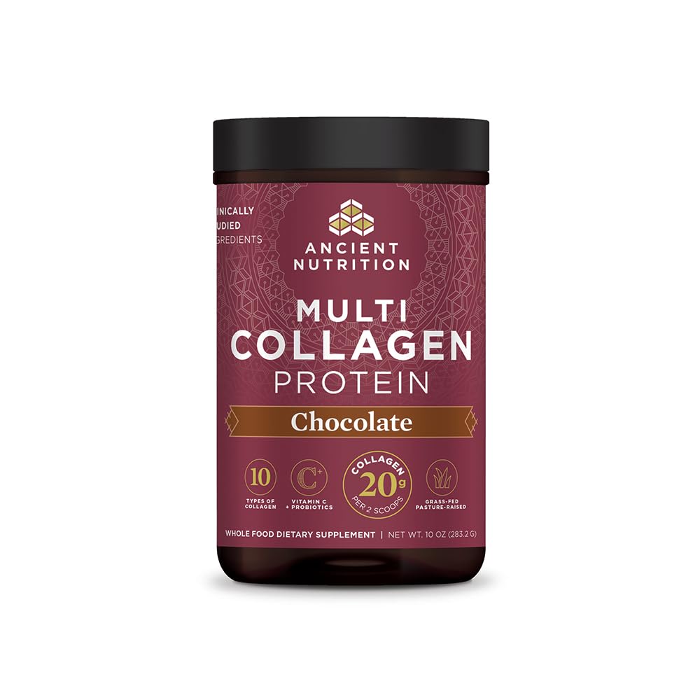 Ancient Nutrition Collagen Peptides Powder, Multi Collagen Protein, Women & Men, Vitamin C, Probiotics, Hydrolyzed Collagen, Supports Skin, Joints, Gut Health, Chocolate, 24 Servings