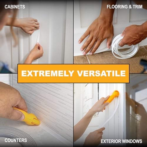 InstaTrim The Original Flexible Trim - 2-Pack of 10ft Ivory 1/2" Wide Caulk Tape - Adhesive Trim with Many Uses Including Caulking for Bathtubs, Sinks, Counters, Tile, Floors - Made in USA