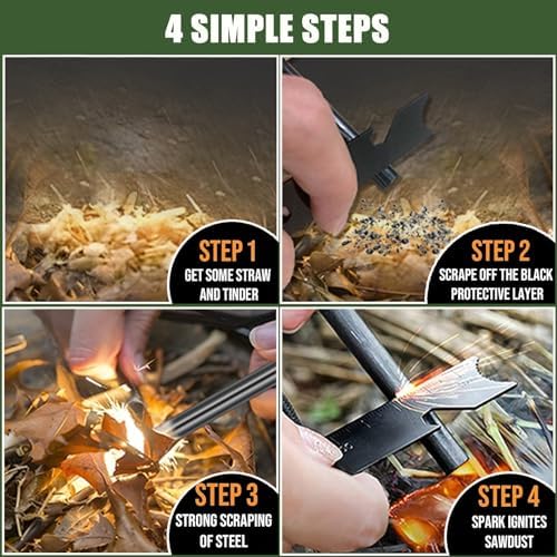 4 Pack Ferro Rod Fire Starter Flint Fire Starter Survival Tool Flint and Steel Fire Starter Kit 6-in-1, Portable Ferro Rod Striker with Paracord Handlead for Campfires Survival Emergency Kit