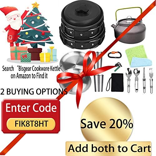 Bisgear Backpacking Camping Cookware Camp Kitchen Utensil BBQ Organizer Travel Mess Kit with Water Resistant Case, Cutting Board, Rice Paddle, Tongs, Scissors, Knife, Spork