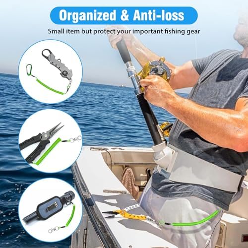 10 PCS Heavy Duty Fishing Lanyards with 2 Sizes, Retractable Safety Fishing Tool Ropes Steel Wire Coiled Lanyard with Carabiner and Keychain, Leash Rod Tether Accessories for Pliers Boating Kayak